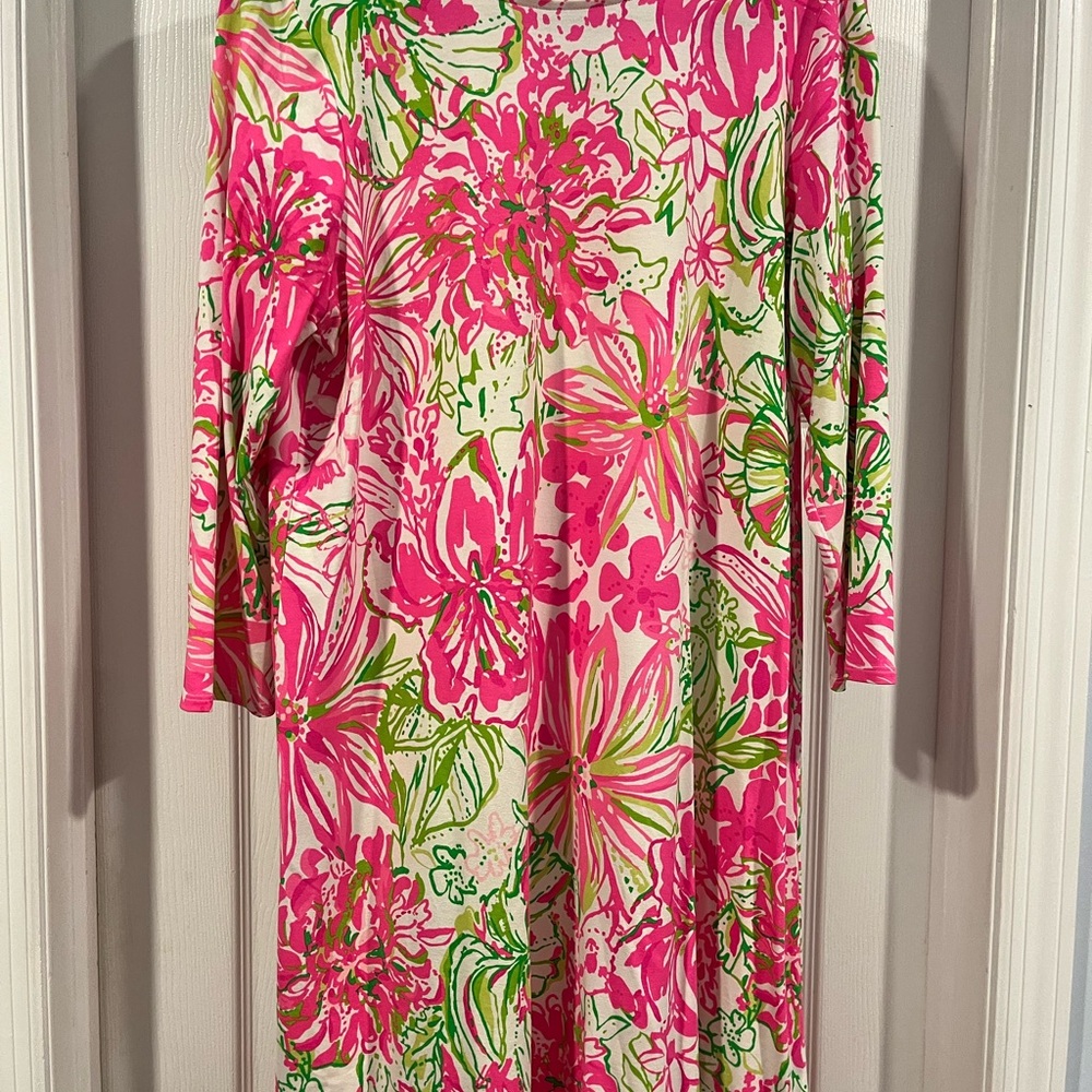 Like New Lilly Pulitzer Ophelia Floral Pink and Green shift Dress XL